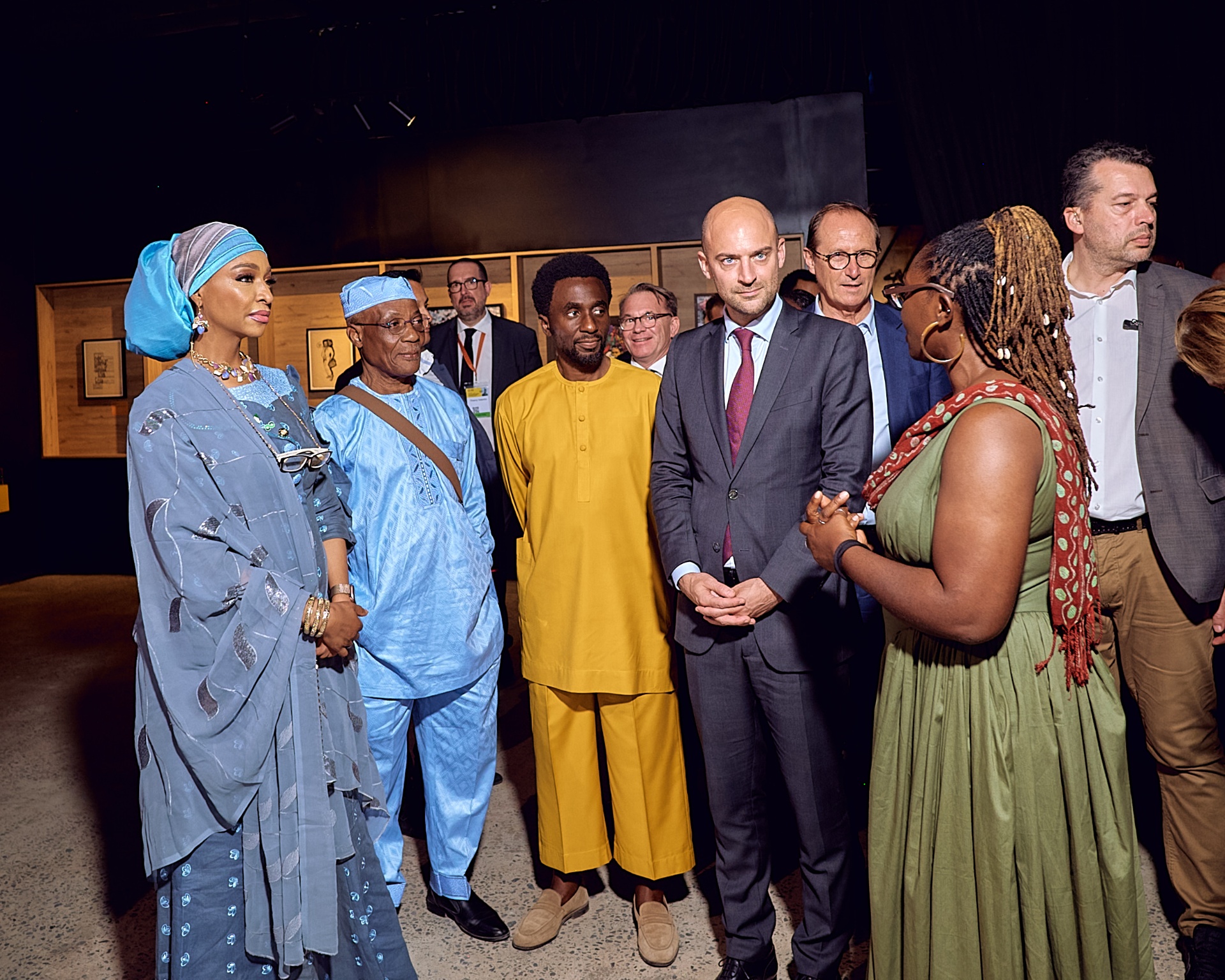 Curator in conversation with dignitaries and the Kuti family at Afrobeat Rebellion